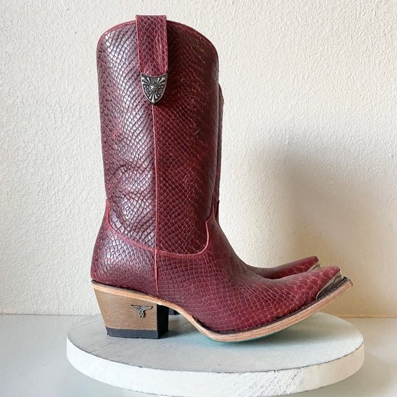 Lane BAD HABITS Western Boots 7.5 Red Cowboy Boots Snip Toe Midi Calf Rodeo - Picture 2 of 12